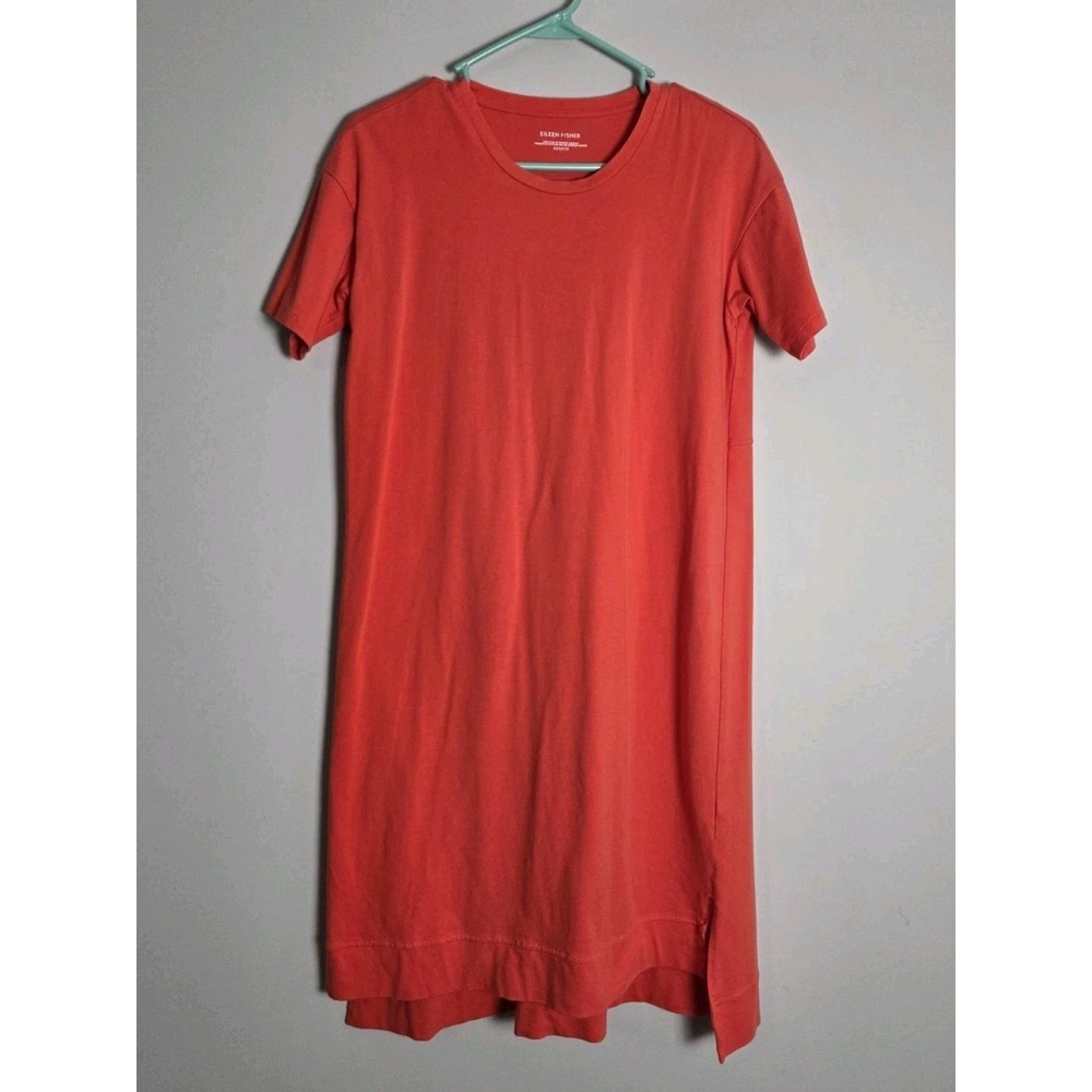 Eileen Fisher T-Shirt Dress Size XXS Orange Short Sleeve Shift‎ Organic Cotton